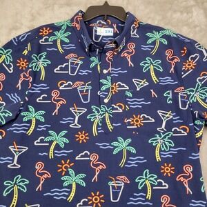 Chubbies The Neon‎ Light Performance Polo Shirt Men's 2XL Blue Flamingo Martini